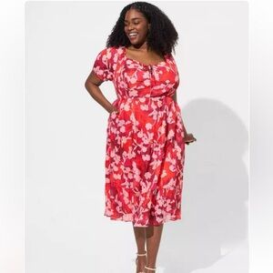 Torrid Elegant Red Floral Midi Dress, size 2x